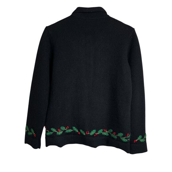 LIZ CLAIBORNE Wool Angora Embroidered Holly Button Cardigan Black Women’s M - Picture 3 of 12